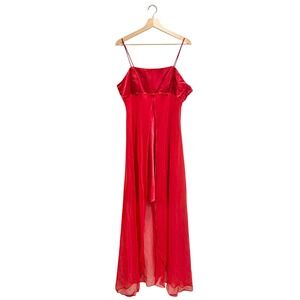 Vintage 90's Satin Fairy Gown Maxi Dress Cherry Red Size XL